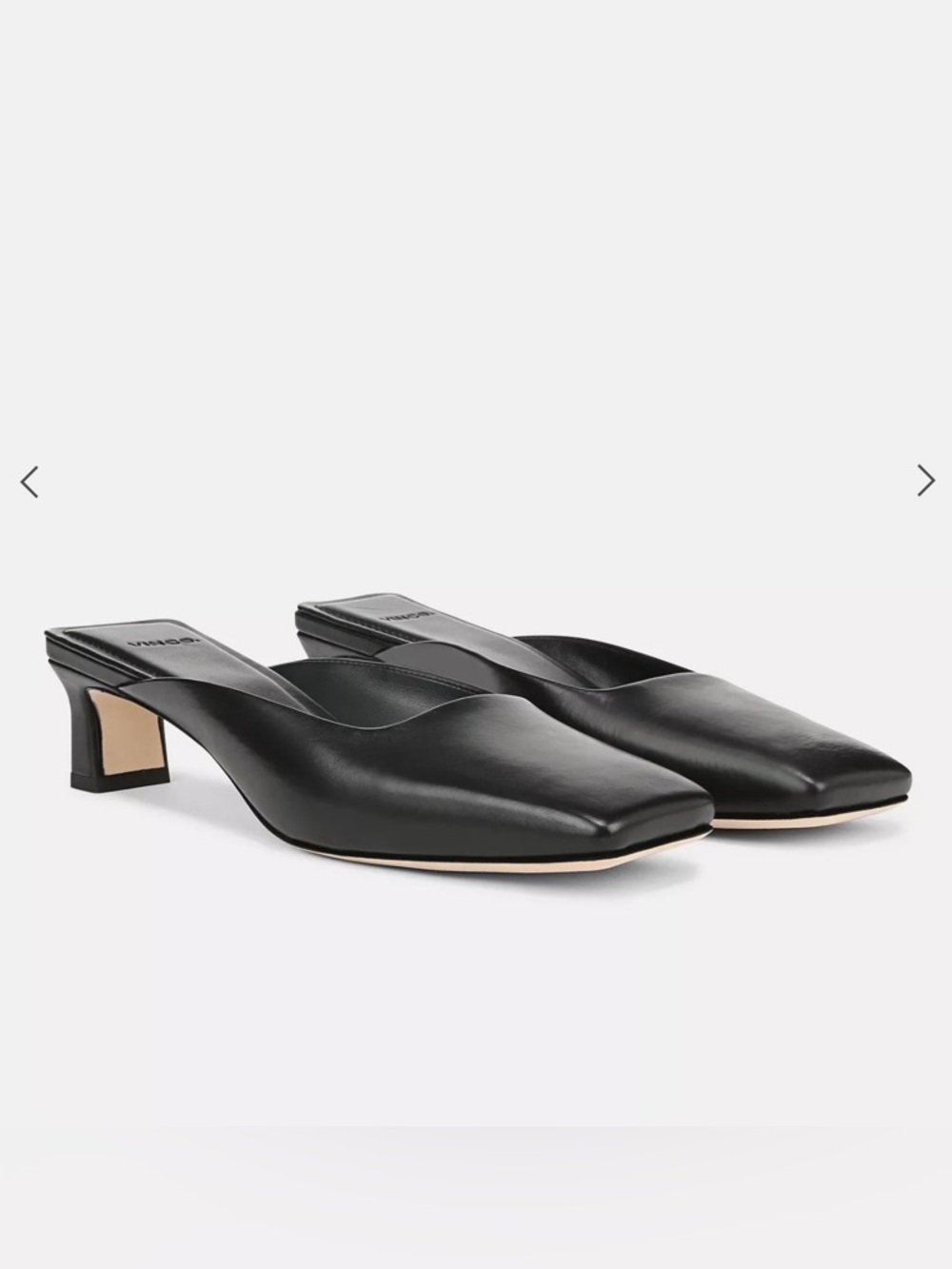 Vince Black Leather Square-Toe Mule Heels